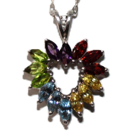 Sterling Silver Multi Gemstone Heart Necklace - Picture 1 of 7